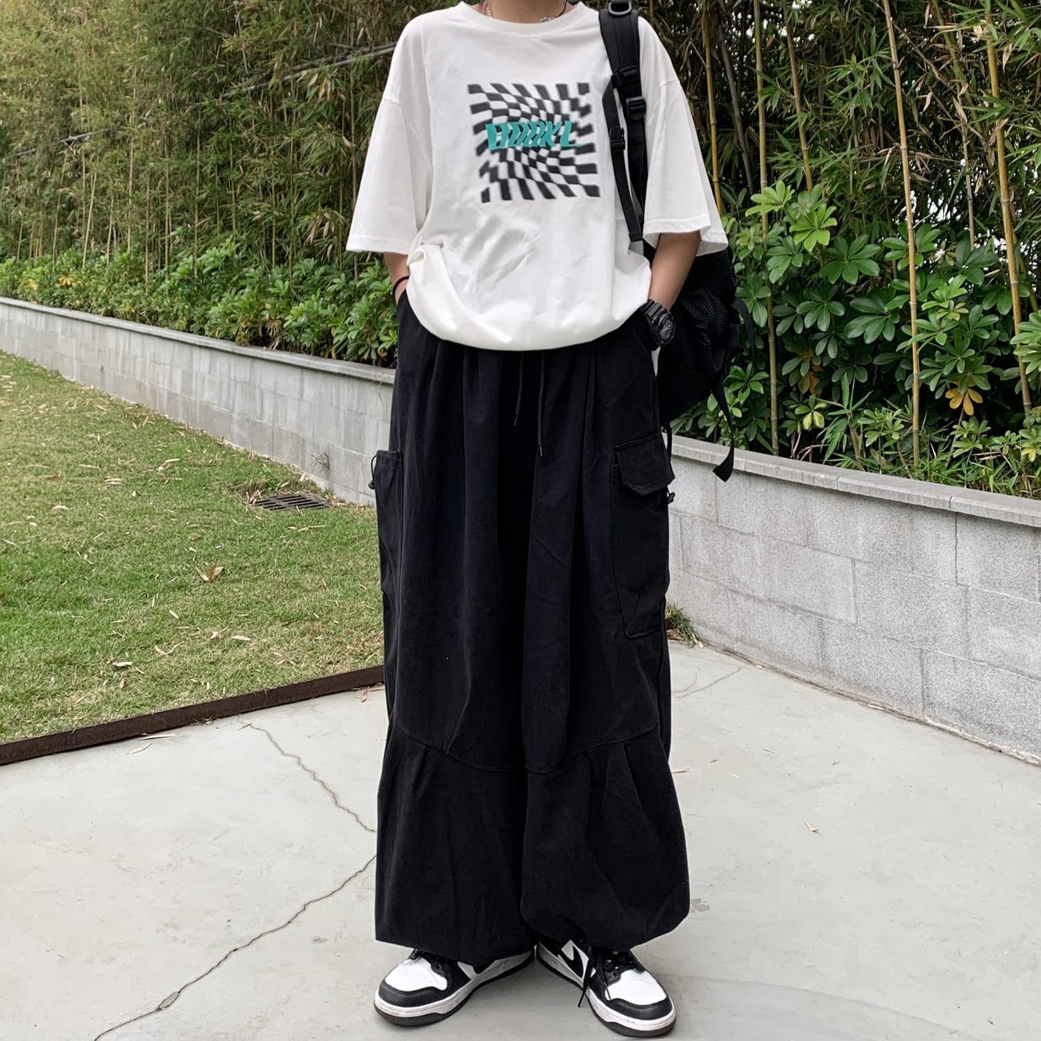 Skateboard Frog Pantalon Cargo Femme Noir Large Baggy y2k Rétro Américain | cargo pants femme gothique harajuku taille élastique cordon détendu bas resserré grande poche latérale hip hop streetwear