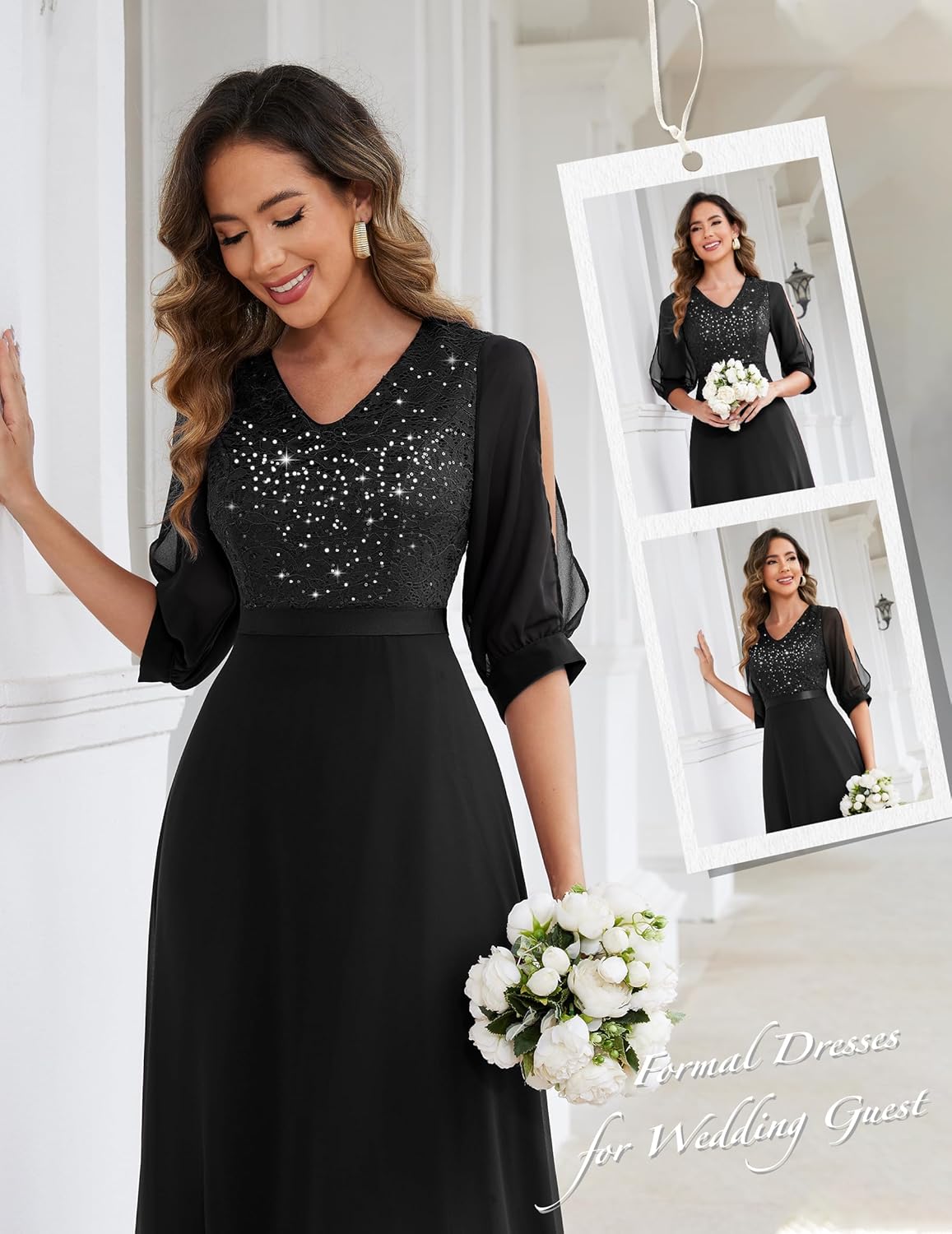 Wedtrend Women's Sequin Dresses Sparkly Glitter Dress Split Sleeves Formal Dresses Maxi Evening Dress - Image 6