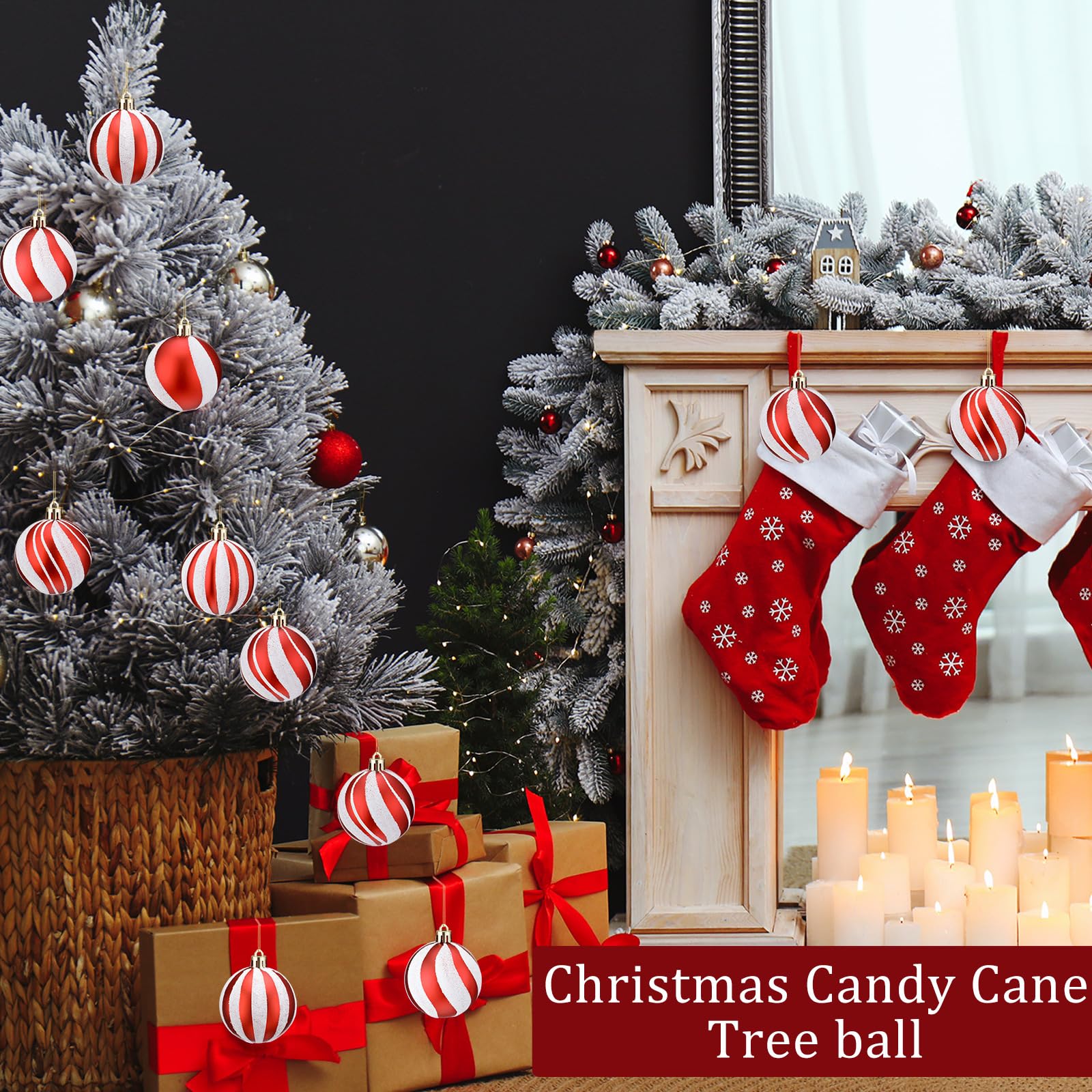 Liliful 12 adornos de bola de Navidad de 2.4 pulgadas, adornos de plástico brillante para colgar, bolas de remolino, bastón de caramelo, menta, colgantes de árbol de Navidad para decoración de árbol