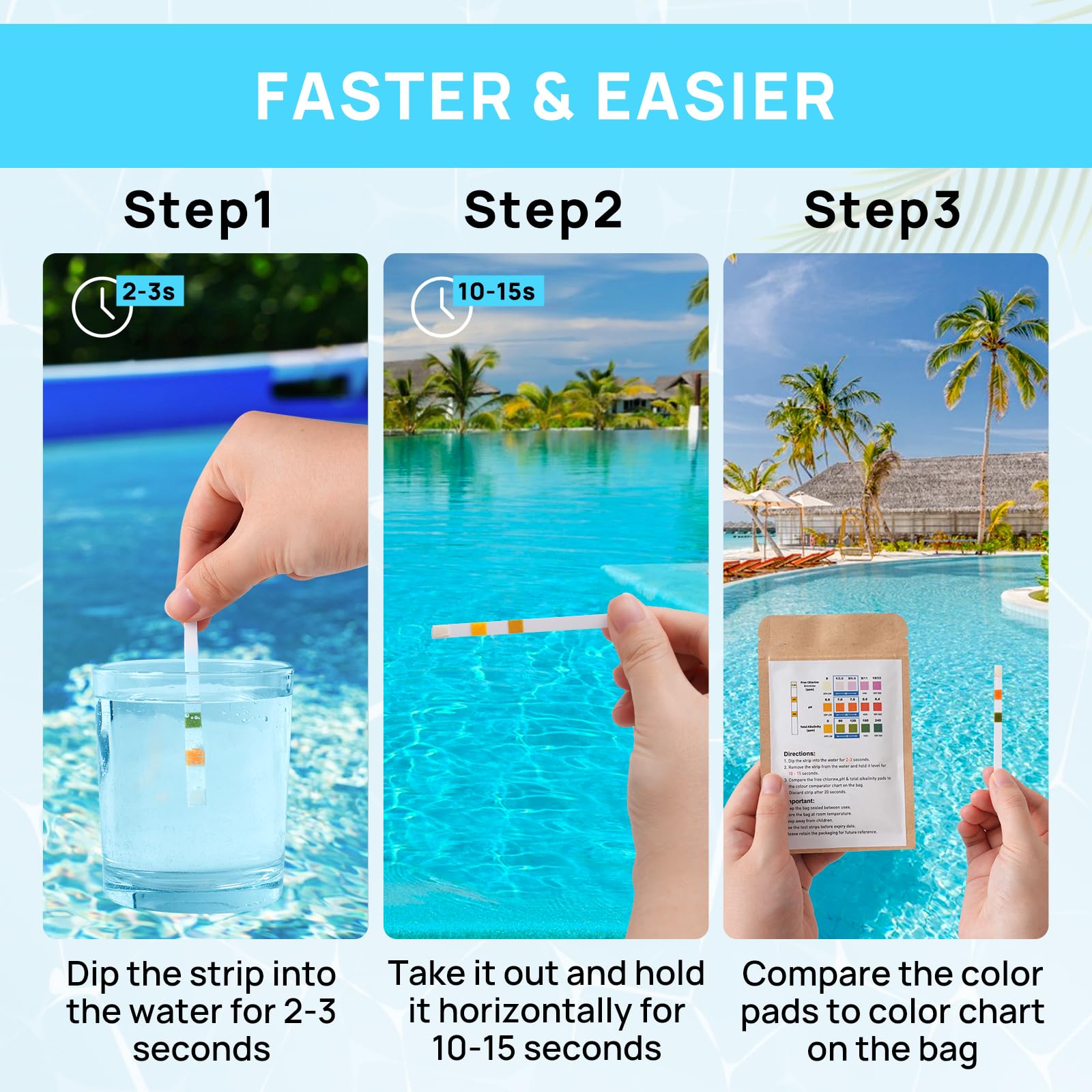 50 TesteurPiscine,3 En 1 Testeur Eau Piscine,SPA Testeur Ph