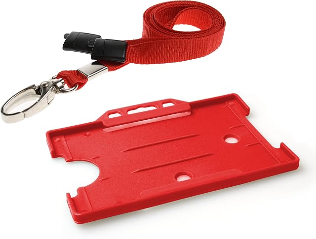 Customcard ltd® ID Card Holder and Lanyard Neck Strap with Lobster Metal Clip - Red