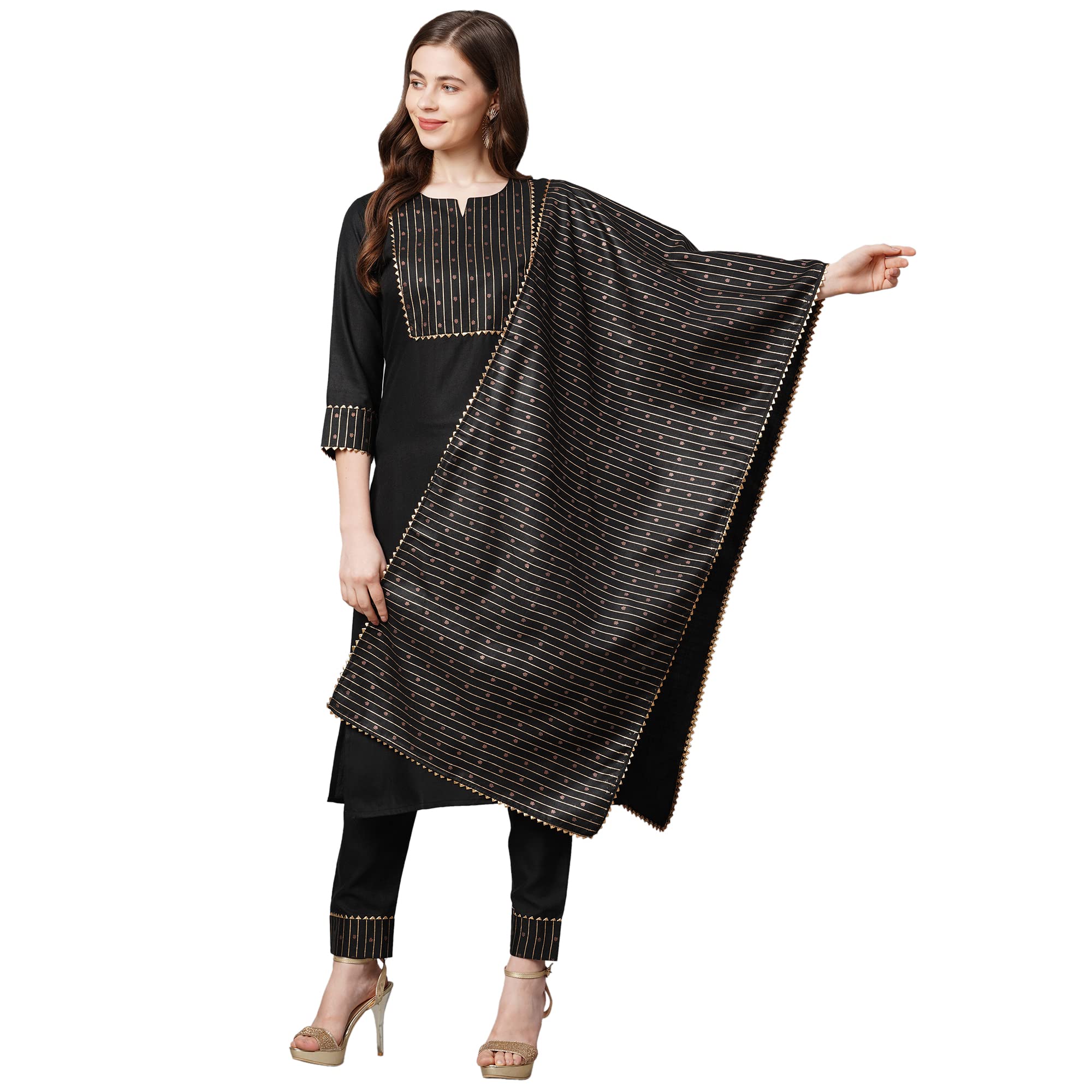 Women's Cotton Straight Kurta with Palazzo & Dupatta (CHHAVI_GO)