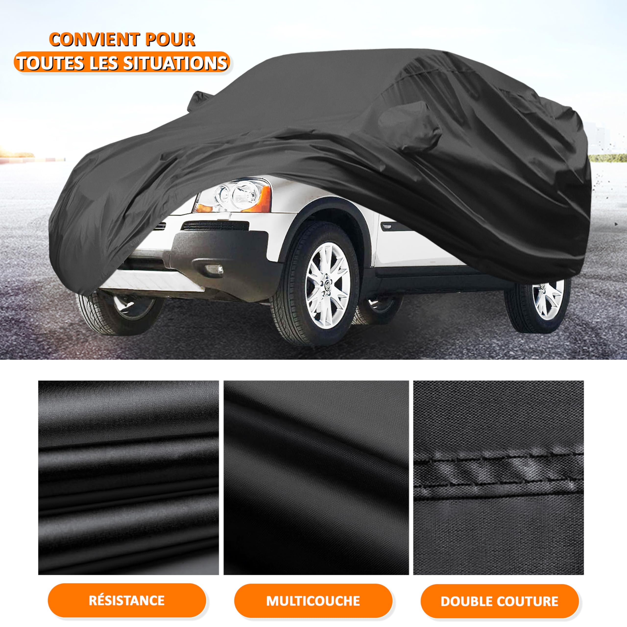 Bache SUV Convient à Tous Types de Véhicules - Van, 4x4, Camionnettes, Monospaces, Breaks, Voitures Familiales - Matériau PEVA