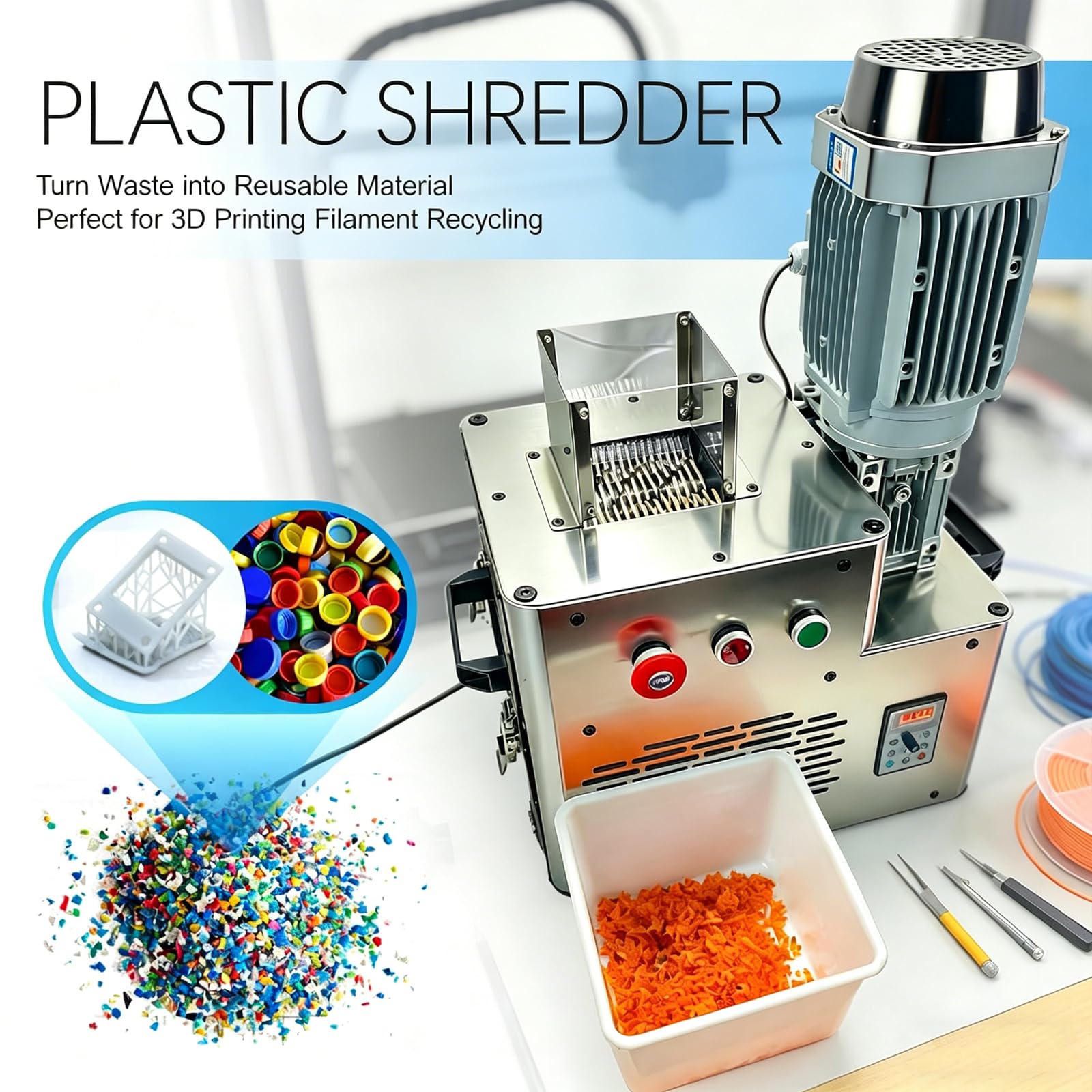 TYH Trituratore Elettrico per Plastica, Trituratore per Plastica da 1,5 KW per Riciclaggio, Trituratore per Plastica per Stampanti 3D, capacità 10-20 kg/h
