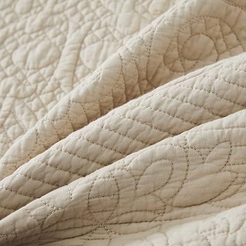 Miniatura 6 de Brandream Juego de edredones beige tamaño King, colchas acolchadas de algodón festoneadas, juego de ropa de cama de granja de 6 piezas