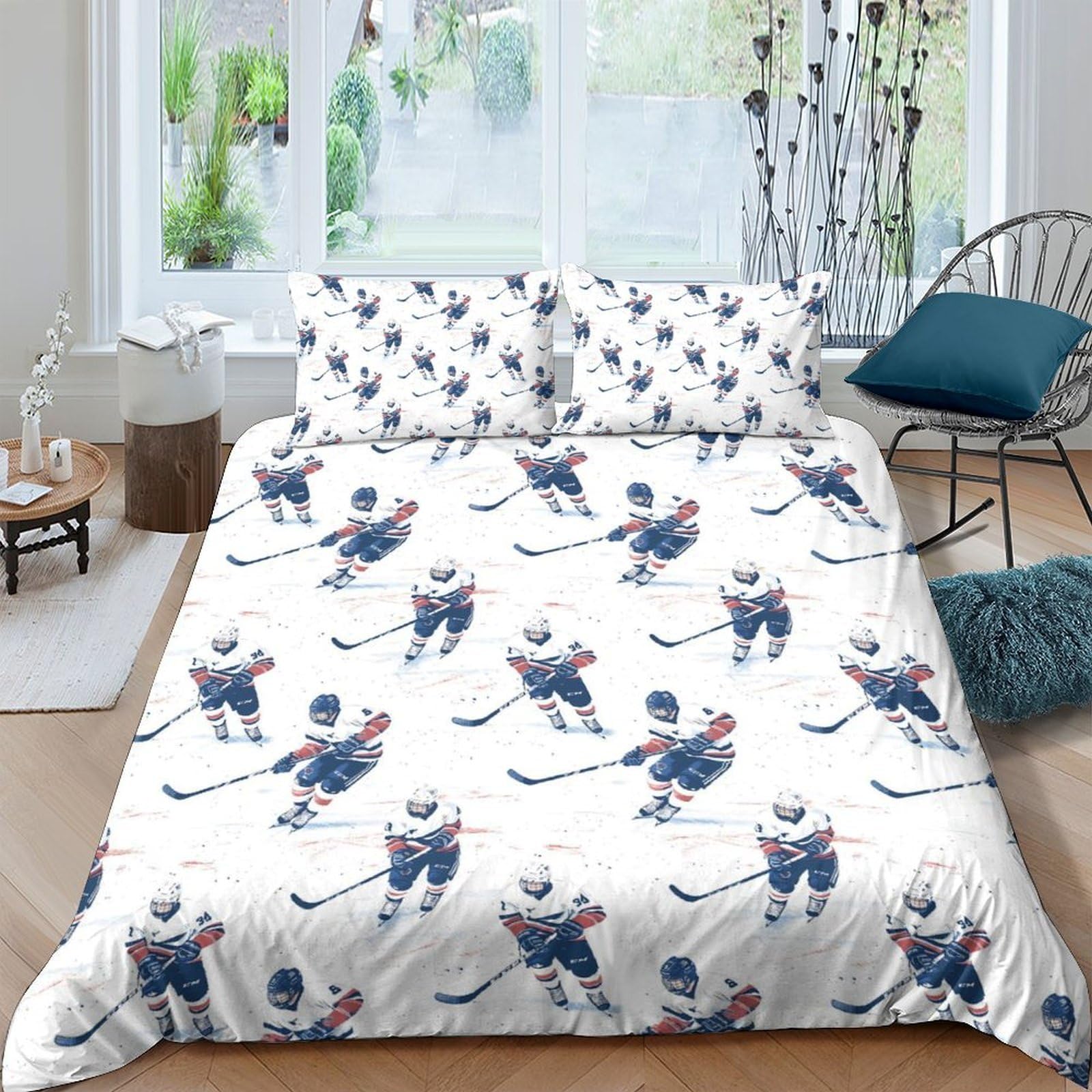 Ctjqhvkz Style-2 3D Printed Hockey Player Fitted Sheet Microfiber Soft Anti-Slip Sports Bed Cover For Bedroom Guest Room Decor Single（135X200cm）