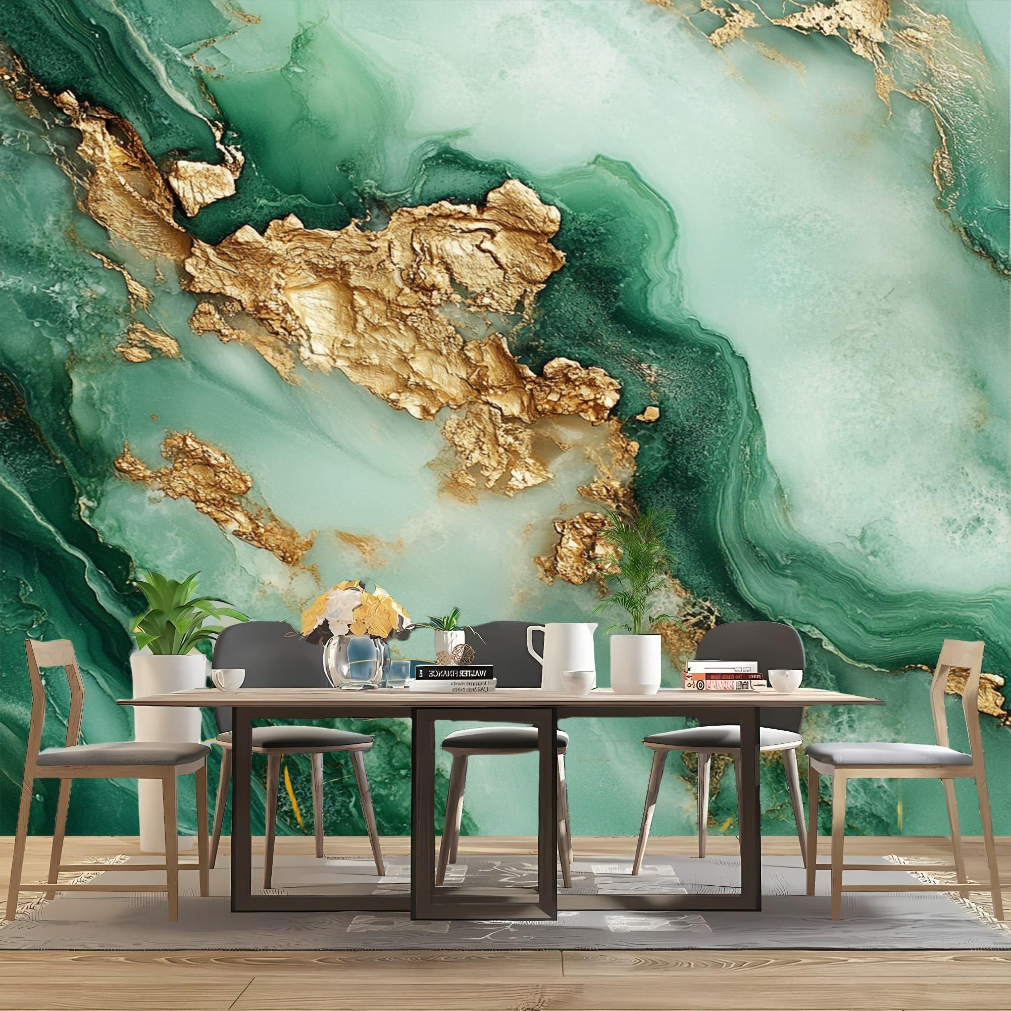 Efekt 3D, panoramiczna, niestandardowa, marmurowa, płynna, artystyczna tapeta, mural 250 x 175 cm, szmaragdowa zieleń, sztuka ścienna, naklejki do sypialni, salonu, korytarza, sofy, dekoracja plakatu