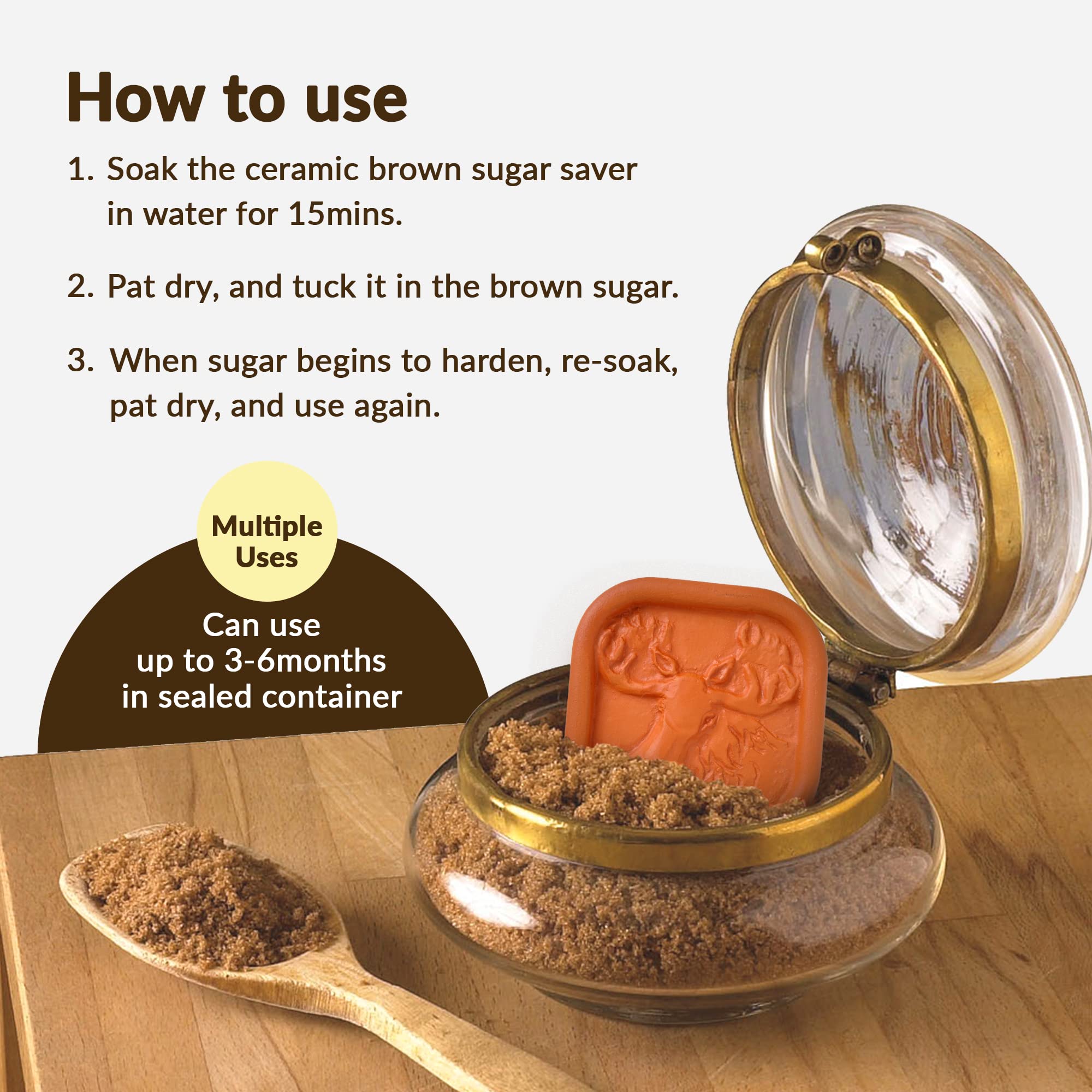 Terra Cotta Brown Sugar Saver, Lebensmittelechter Zuckerkonservierer für Langzeitgebrauch, brauner Zuckerweichmacher für Kekse, Trockenfrüchte & Marshmallows, Elch-Design JBK Pottery