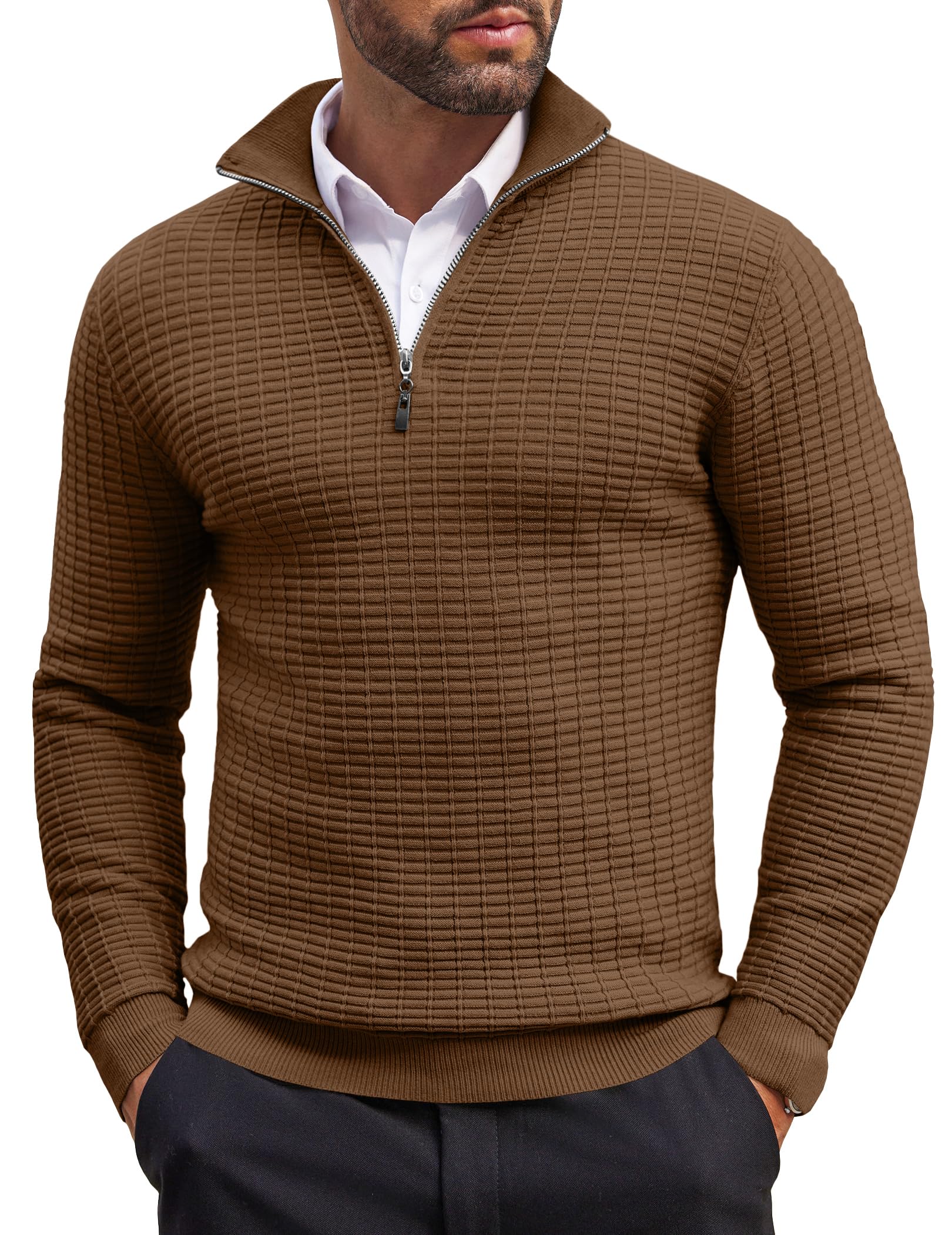 COOFANDY Men's Quarter Zip Sweater Mock Neck