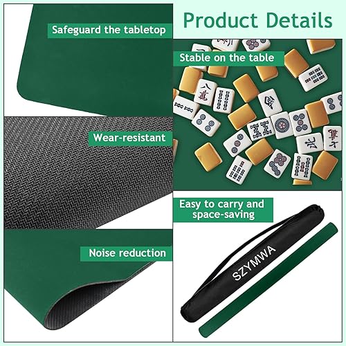 Miniatura 4 de Tapete grande para mahjong con bolsa de transporte negra, antideslizante y con reducción de ruido, para mahjong, póker, juegos de cartas, dominó,