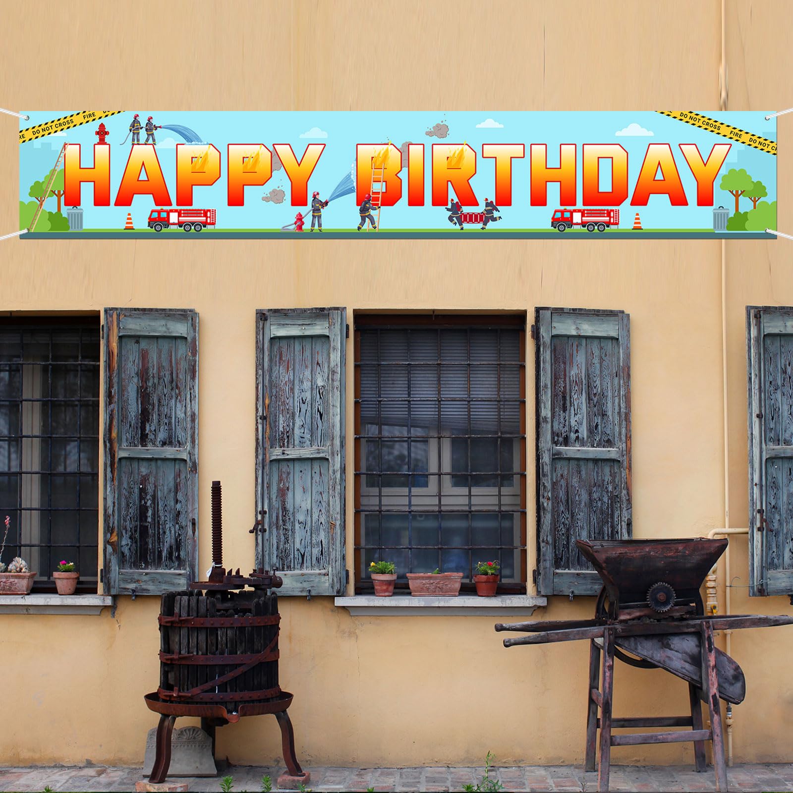 Firetruck Birthday Banner - Large 70.8x43.3 Inch Party Backdrop For Kids - Indoor/Outdoor Decoration - View #2