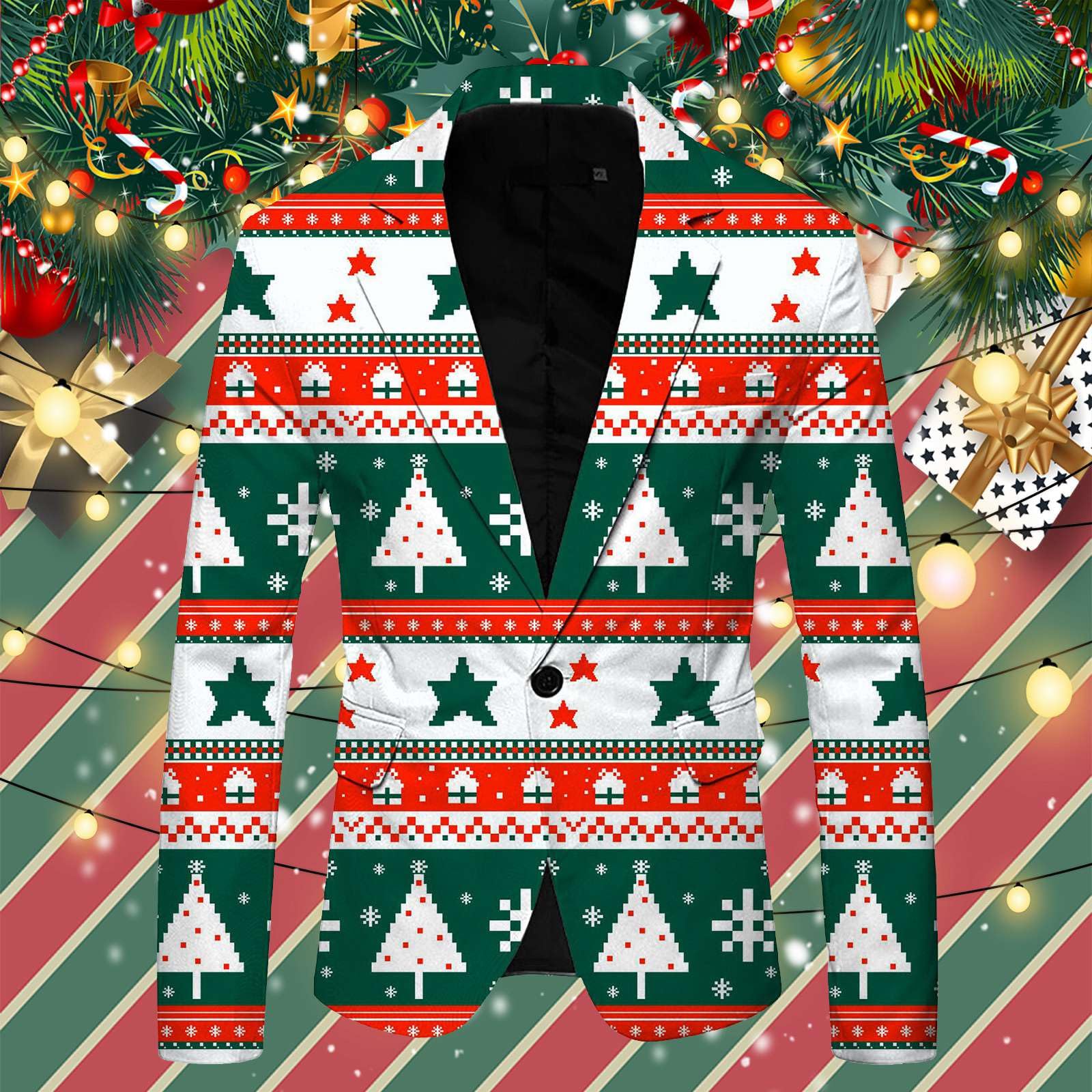 Giacca Costume di Natale Uomo divertente stampato Lettere festive per sera elegante e casual