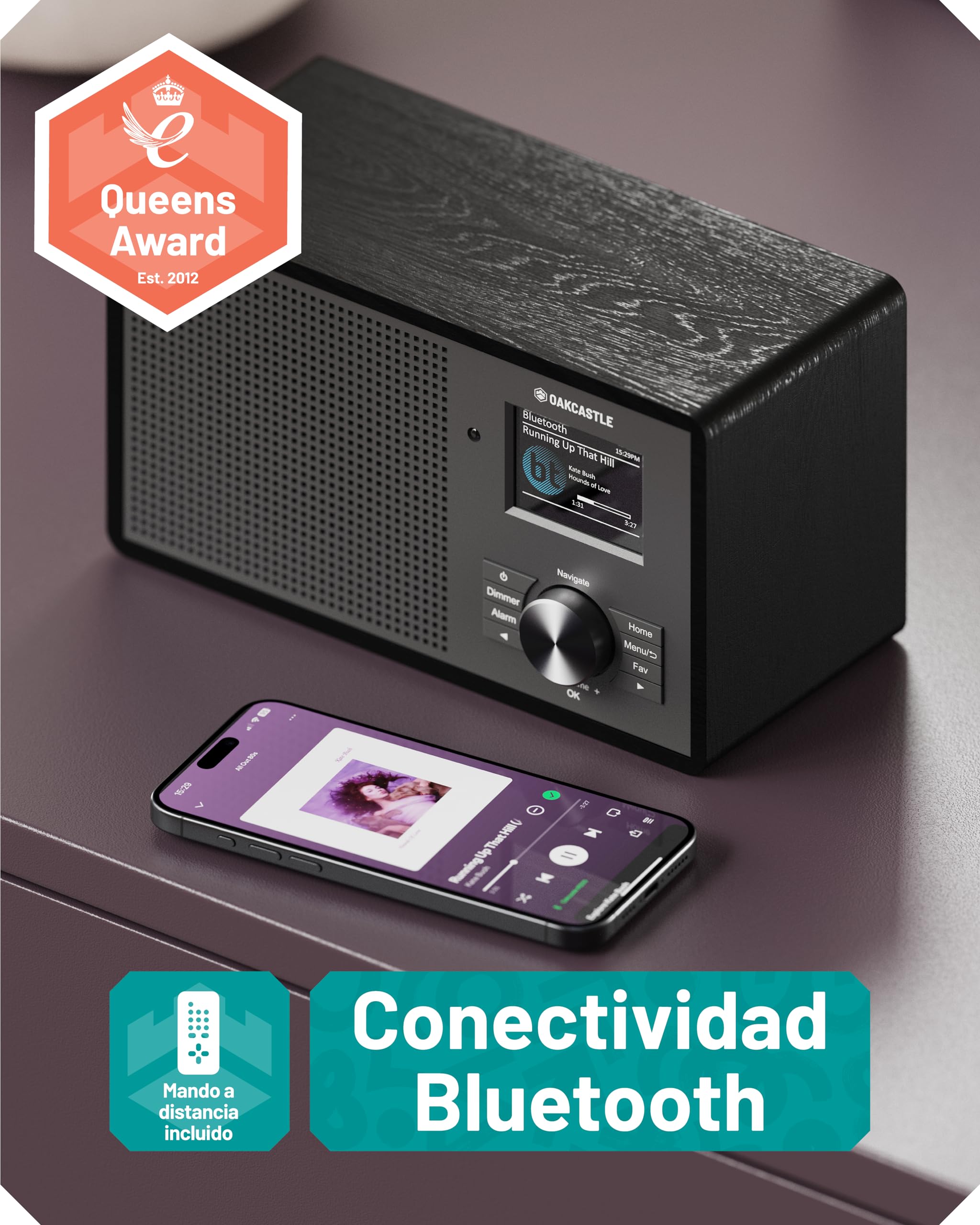 Radio Internet con Bluetooth 5.3 | Dab+ & FM 90+ Preajustes | Podcasts | Radio WiFi con Conexiones para Auriculares y AUX | Mando a Distancia con Control de Ecualización Incluido | Oakcastle IR200