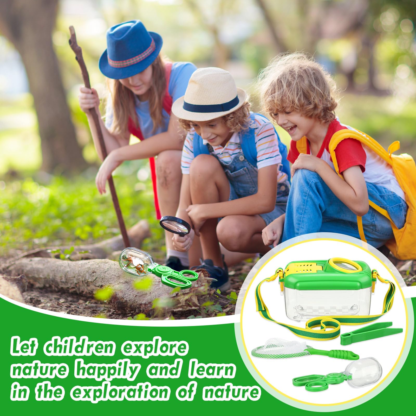 Halloscume 4 Sets Bug Catcher for Kids Students Kids Bug Catching Kit Collector Bug Box with Bug House, Butterfly Net, Bug Tweezer, Bug Cage Bug Habitats Container Collection Outdoor Explorer Gift - Image 5