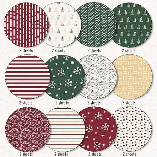 Miniatura 3 de Whaline 24 piezas de papel bohemio con patrón de Navidad, álbum de recortes, papel especial para árbol de Navidad, copo de nieve, papel de