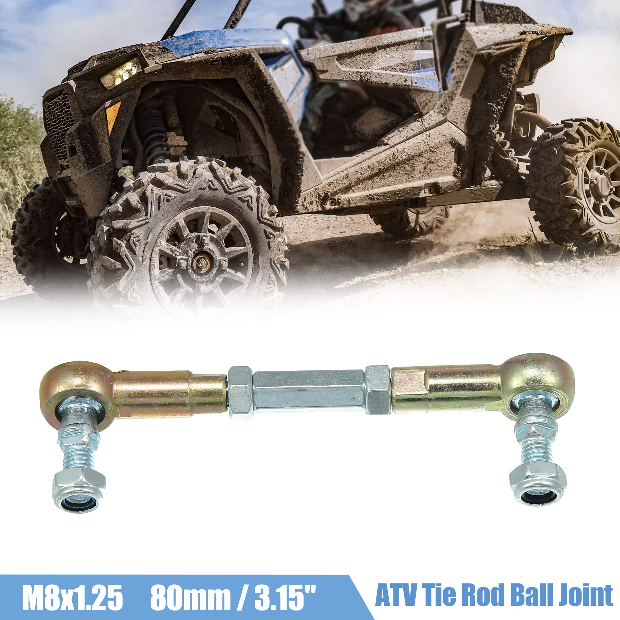 X AUTOHAUX 2 Pièces Attache Tige De Direction M8 80mm pour 125cc ATV | Teinte Bronze, Acier Inoxydable, M8, Longueur Filetage 11mm, Pour 50-250cc
