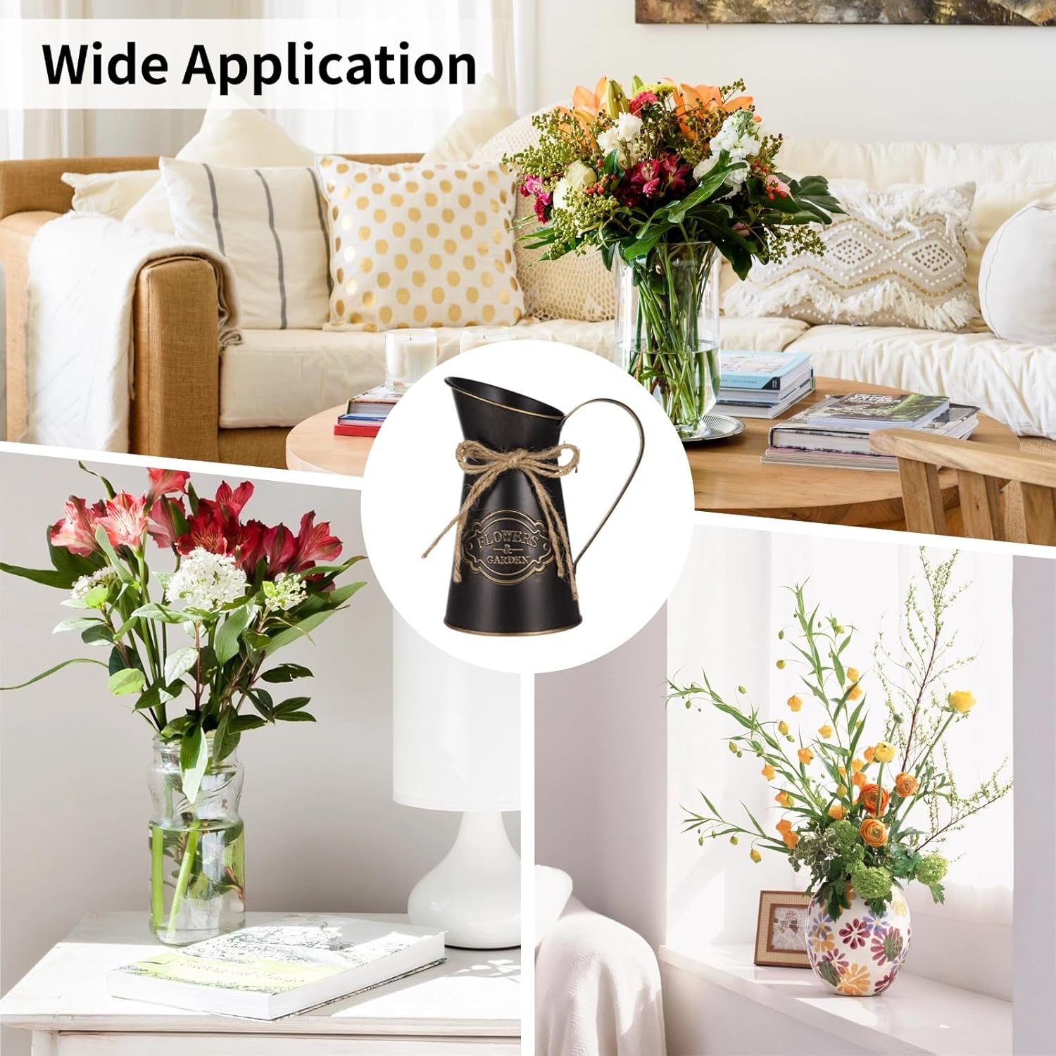 Rustic Metal Jug Vase, 7.9 Inch Tall, 8 PCS Metal Pitcher Vase for Flower, Farmhouse Decor Vintage Kitchen Bathroom Decor Vases for Home