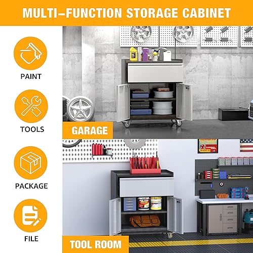 Miniatura 6 de Waqiv Armario rodante de herramientas gabinete de almacenamiento de metal industrial de gran espacio con cajones de bloqueo baúl de utilidad para el