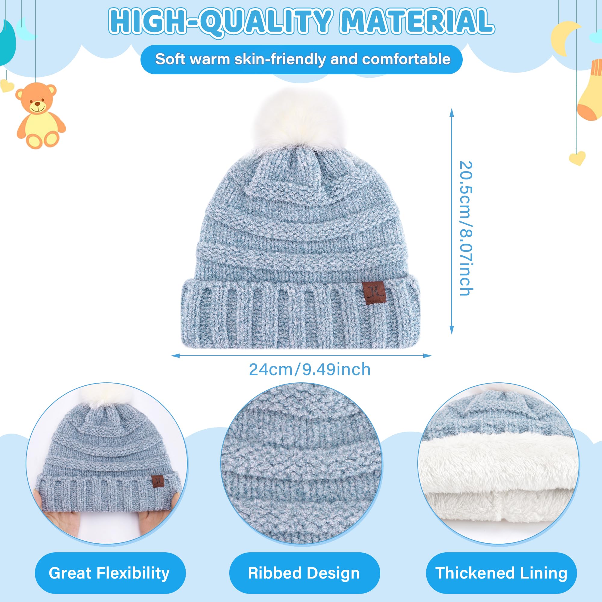 Bequemer Laden Enfants Hiver Bonnet Chaud Écharpe Cache Cou Gants Ensemble avec Pompon Doublé Polaire Cadeaux pour 2 3 4 5 6 Ans Fille Garcon Tout Petit