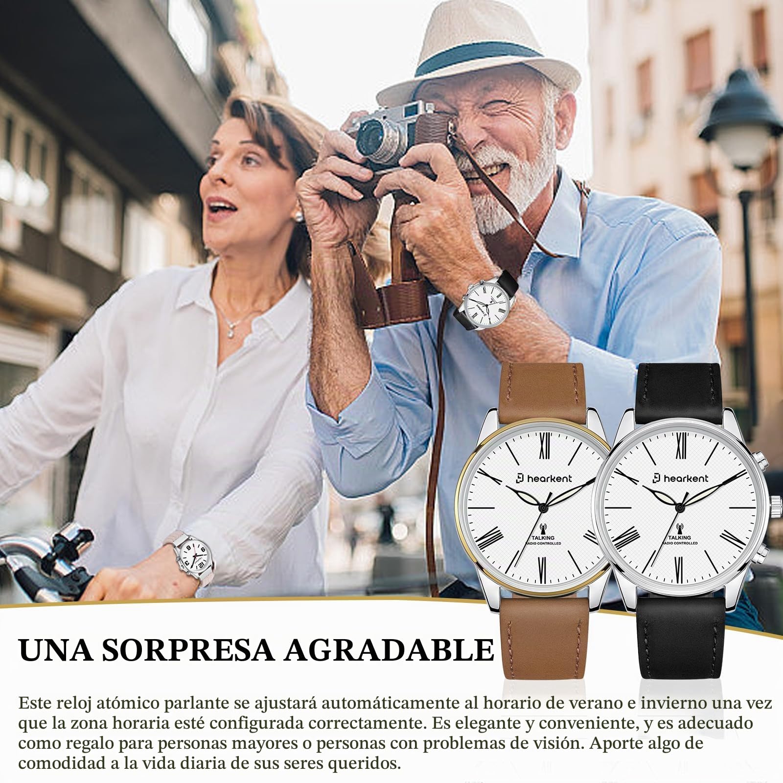 Hearkent Reloj parlante para personas con discapacidad visual, habla hora y fecha, relojes de pulsera para hombre, ajuste automático de la hora, regalos para personas ciegas, hombres mayores con