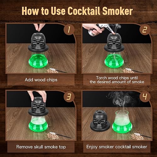 Miniatura 5 de Kit de ahumador de cóctel, iTayga Ceramics Skull Smoker Top para cócteles, whisky, bebidas, bourbon, como idea de regalo de cumpleaños para él,
