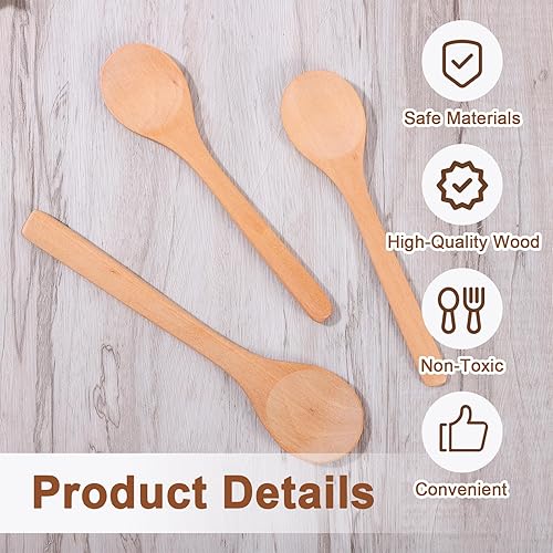 Miniatura 3 de Juego de 12 cucharas de madera, cucharas pequeñas de madera de haya de primera calidad en 3 tamaños (5, 6, 6.7 pulgadas) para cocinar, comer y servir