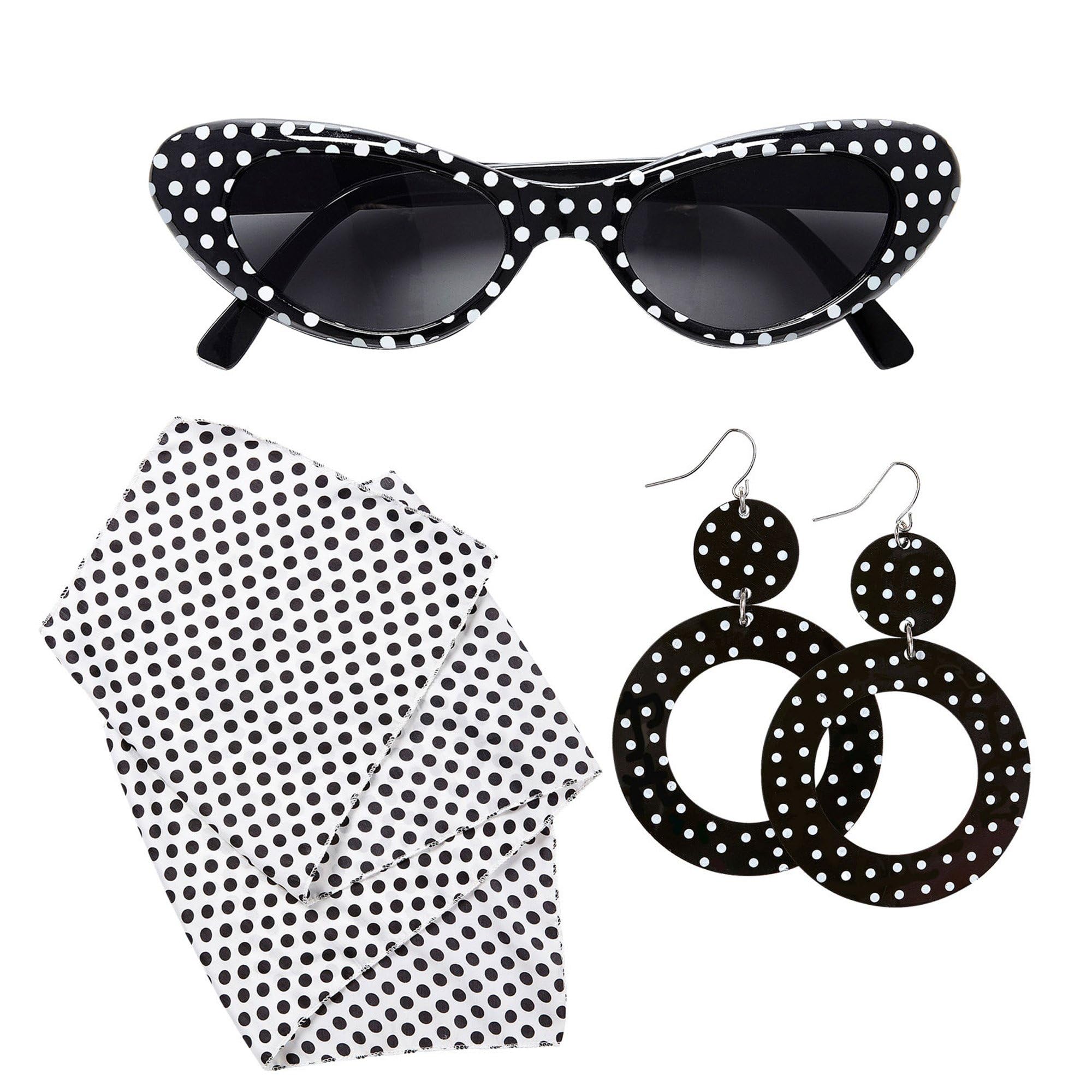 Widmann 95717 ? 50 'S Lady Set Glasses Earrings and Bib, Black and White