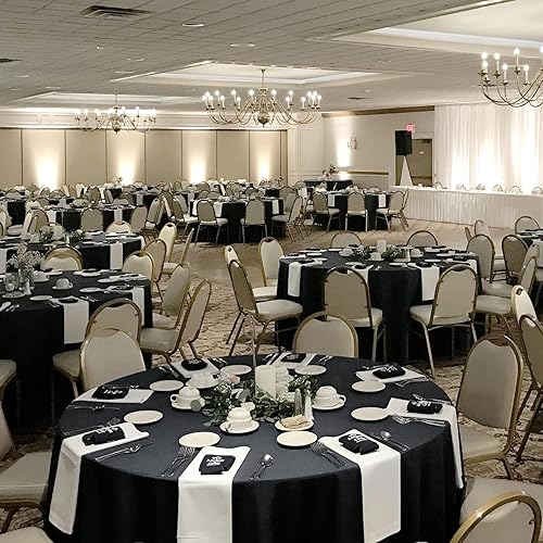 Miniatura 5 de fani Paquete de 12 manteles redondos de 90 pulgadas, mantel de tela de poliéster negro para mesa redonda, mantel lavable para bodas, fiestas, mesa