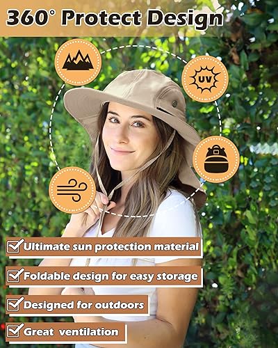 Miniatura 4 de Tirrinia Sombrero de sol con solapa para el cuello con ala ancha, UPF 50+ para senderismo, safari, pesca, para hombres y mujeres, ideal para