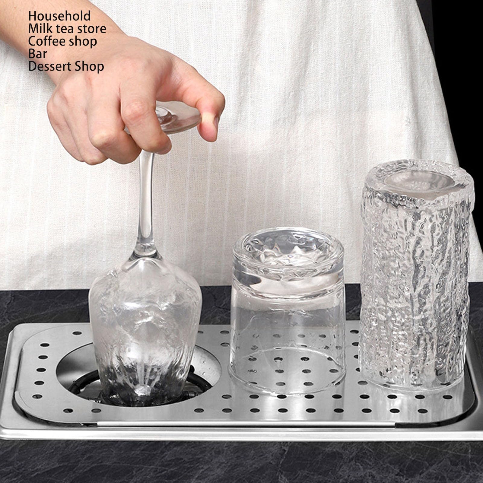 Generic Lavadora de Tazas de Enjuague de Vidrio, Equipo de Botella de Fregadero Automático de Acero Inoxidable 304 para el Hogar, Bar, Cafetería con Bandeja de Goteo de Drenaje