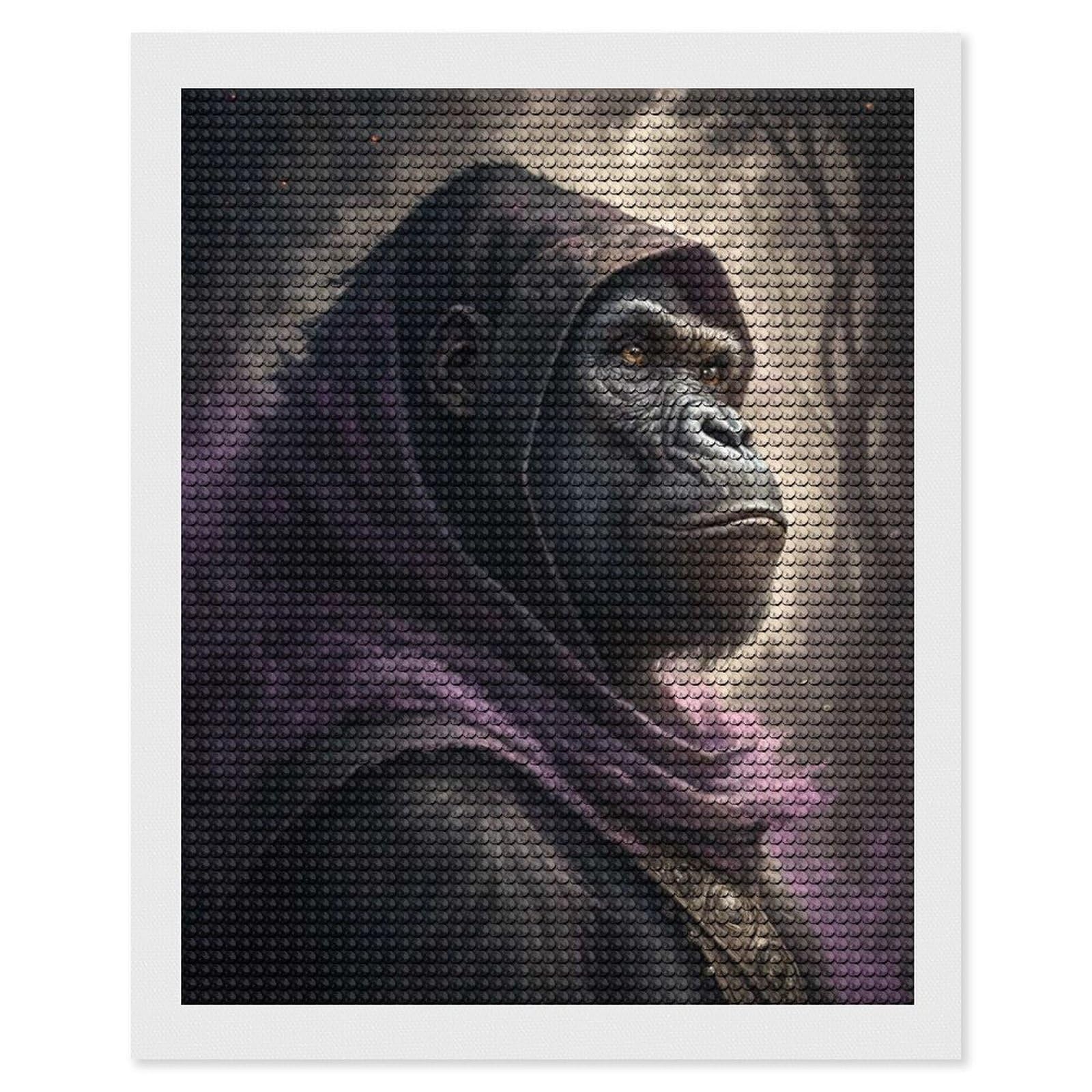Junmoney Gorilla in A Purple Hood Diamond Painting Canvas Set 16"x20", for Women, Pleasing Wall Art Project, Aesthetic Room Decor, Gift Idea
