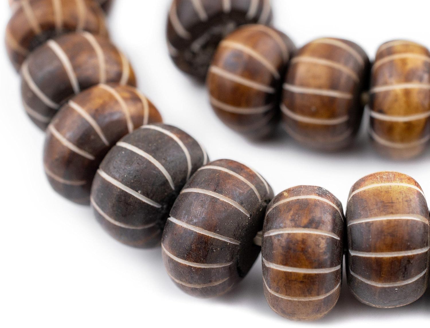 The Bead Chest Carved Watermelon Brown Bone Beads Large 23mm Kenya African Round Large Hole 22 Inch Strand Handmade