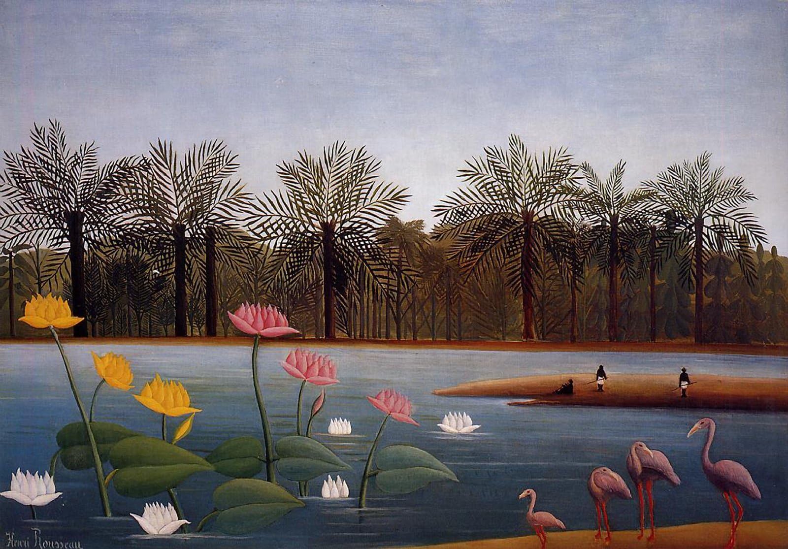 Henri Rousseau The Flamingos Private Collection 30" x 21" Wall Art Giclee Canvas Print (Unframed)