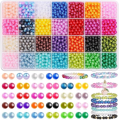 Miniatura 7 de 4500 cuentas de perlas de 0.236 pulgadas para hacer pulseras, 56 colores, cuentas de perlas brillantes, cuentas pequeñas redondas para pulseras de