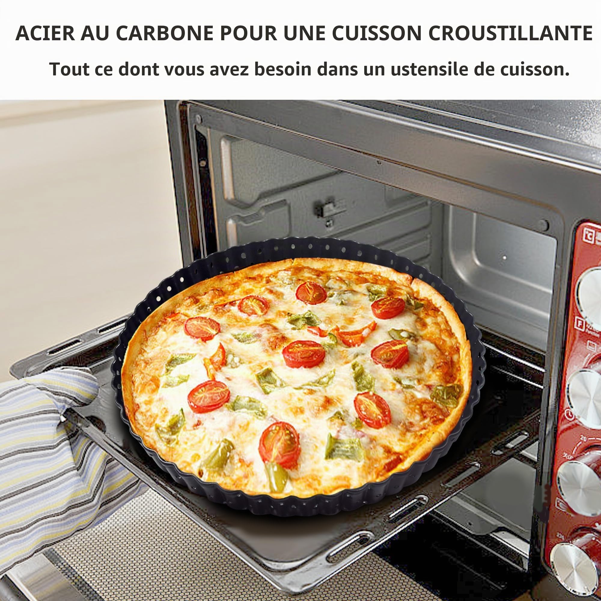 Lot de 2 moules à quiche perforés avec fond amovible 26 cm | Moule à quiche rond et perforé anti-adhésif à fond amovible avec trous pour la cuisson