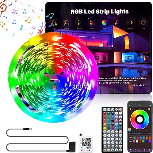 Luces LED para dormitorio, tira de luces LED RGB que cambian de color de 100 pies, sincronización de música, tira de luz LED DIY con control remoto