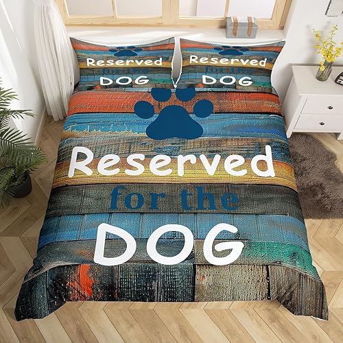 Manfei Juego de funda de edredón para amantes de los perros, tamaño King, juego de ropa de cama con estampado de patas de perro azul, 3 piezas para