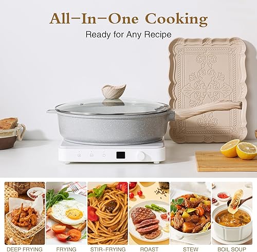 Miniatura 4 de Kordisen Sartén profunda de cerámica antiadherente, sartén no tóxica de 11 pulgadas con tapa, olla jumbo saludable, sartén para saltear para