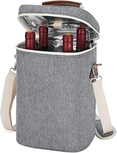 Miniatura 9 de Bolsa de vino para 4 botellas, lona encerada aislada acolchada para viajes, fiestas, playa, deshierbe, el mejor regalo para los amantes del vino,