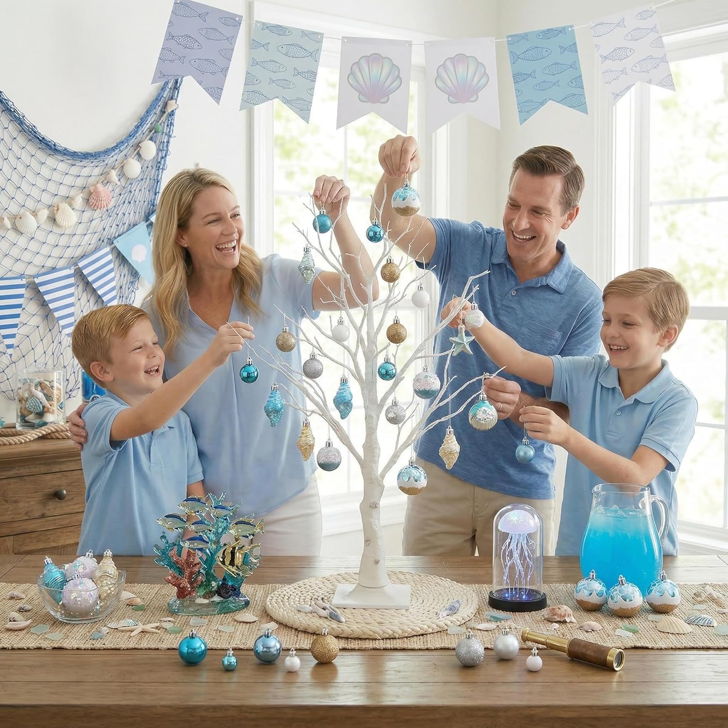 Valery Madelyn Summer Tree Ornaments 35ct Shatterproof Nautical Beach Decor Nautical Ocean-Themed Coastal Christmas in July Tree Decorations, Seashells Starfishs Conch Shell for Tropical Party