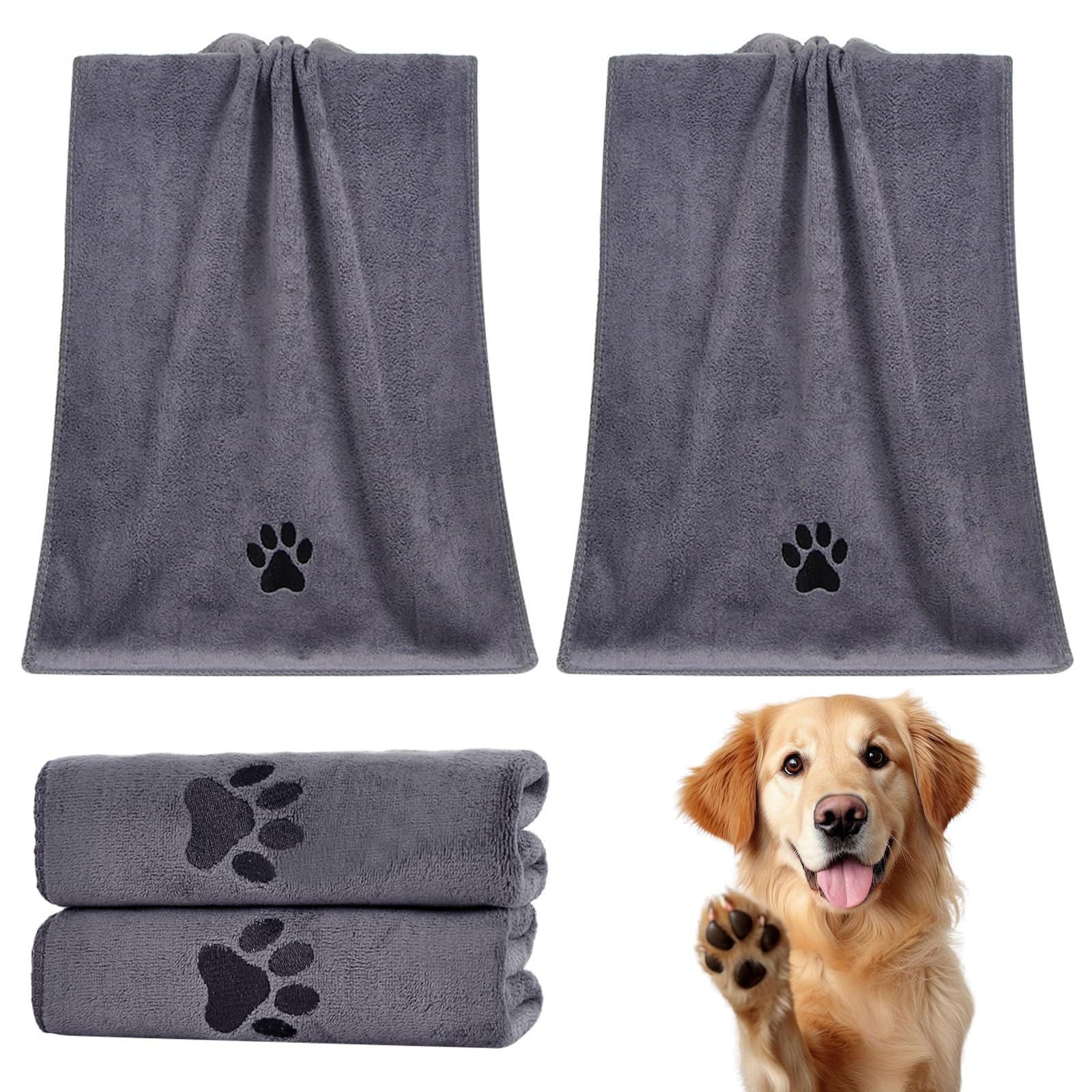 PokeAir Dog Towels for Drying, 2 Pack Super Absorbent Dog Towel, 70 x 140 cm Large Soft and Comfortable, Microfibre Dog Towel Bathrobes, Pet Towels for Dog Cat Pet (Dark Gray)