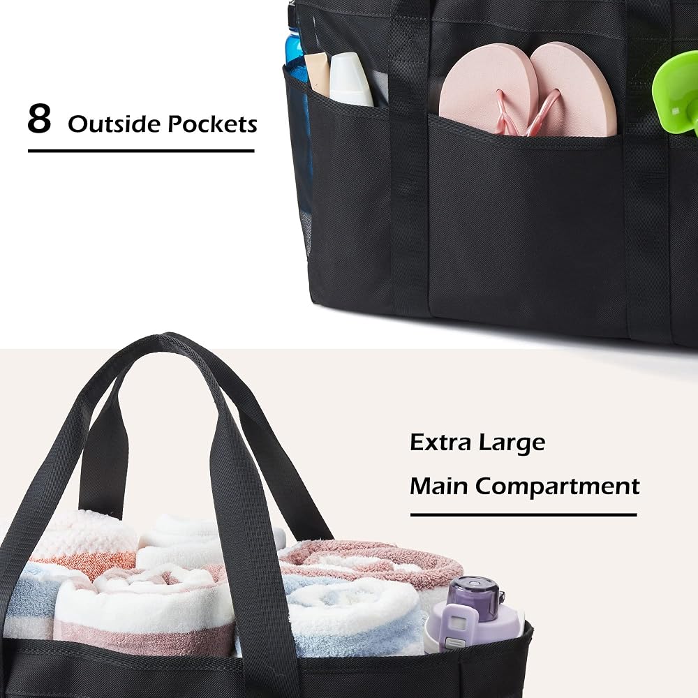 Borsa Estiva Donna KALIDI Borsa Tote Rete 23 Litri - Borsa Spiaggia Extra Large Con Tasca Cerniera Borsa Picnic Vacanze - 8