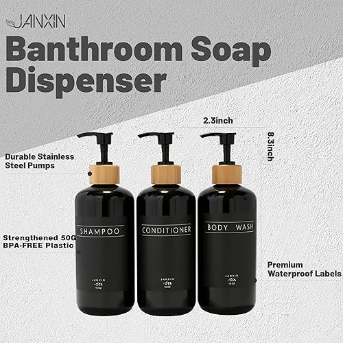 Miniatura 6 de Juego de 3 dispensadores de champú y acondicionador, moderno y recargable de 16 onzas, botellas de champú y acondicionador con bomba, elegante