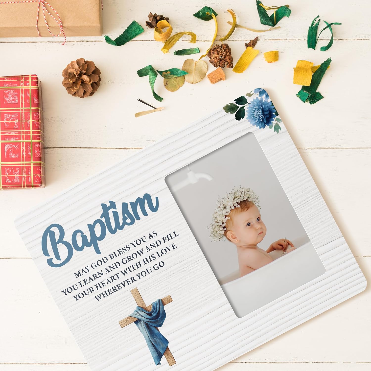 Baptism Gifts Picture Frame for Boys, Christening Gift Photo Frames from Godparents, 4x6 Inch Photo