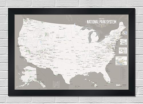 Miniatura 9 de Póster de unidades del sistema de parques nacionales de EE. UU., mapa de 24 x 36 pulgadas (beige y azul claro)
