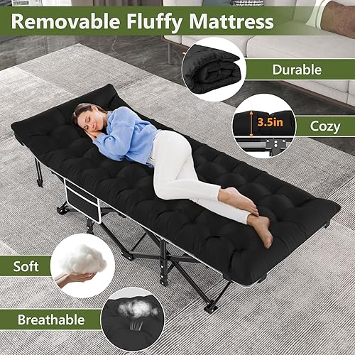 Miniatura 3 de Slendor Catre de campamento, catres plegables para adultos, catre de dormir portátil con bolsa de transporte, 1200D de doble capa Oxford, cama de