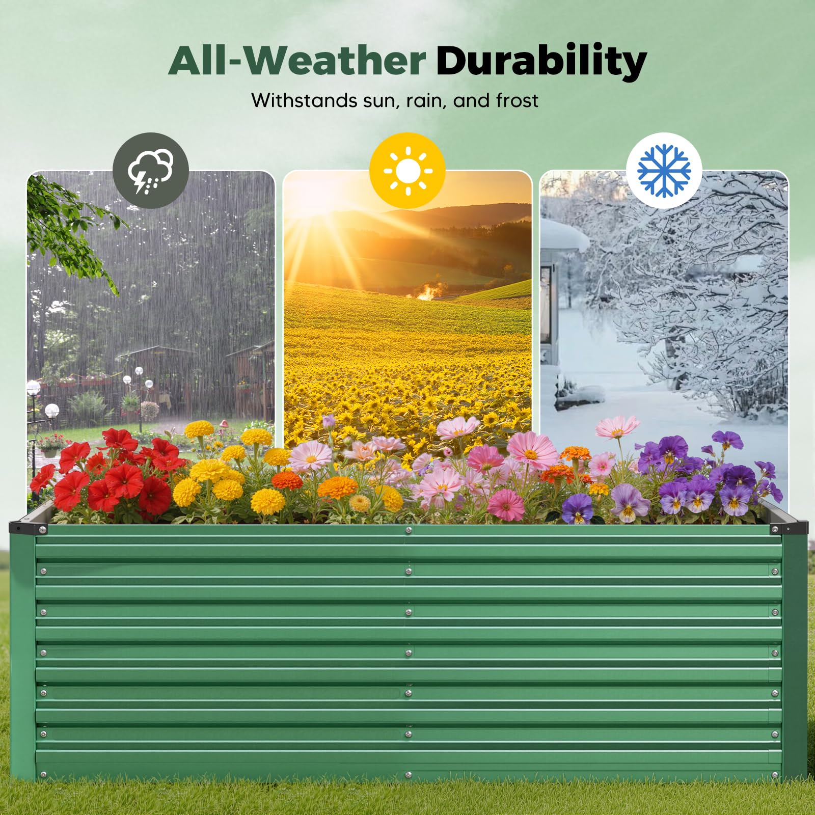 Bancal de metal para plantas, 240 x 120 x 60 cm, juego de jardinera alta para exteriores con barras de apoyo, tejido de sombra y red de protección; caja abierta de acero galvanizado para verduras