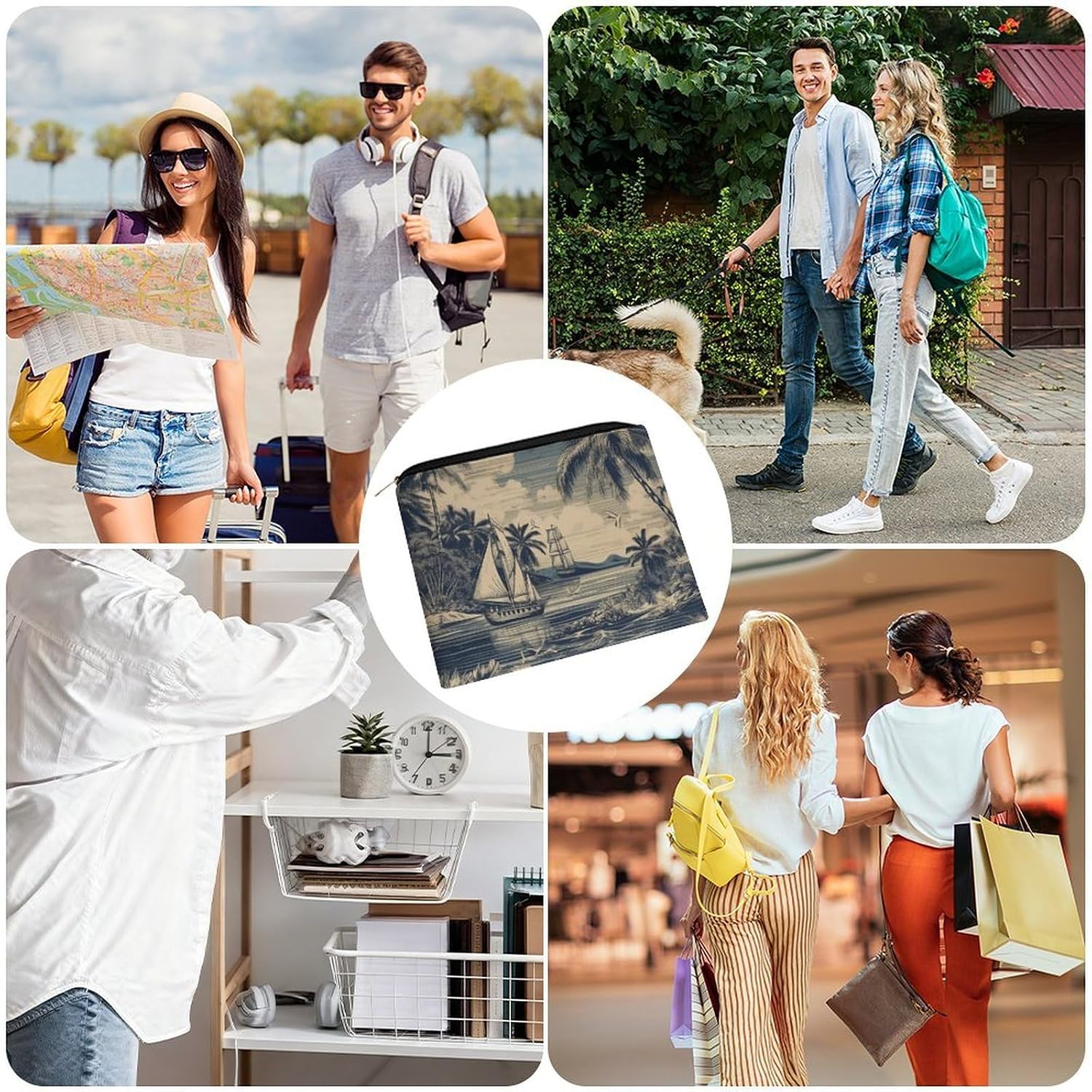 Boat Sailing Pictures Makeup Bag Small Cosmetic Pouch with Zipper image 4