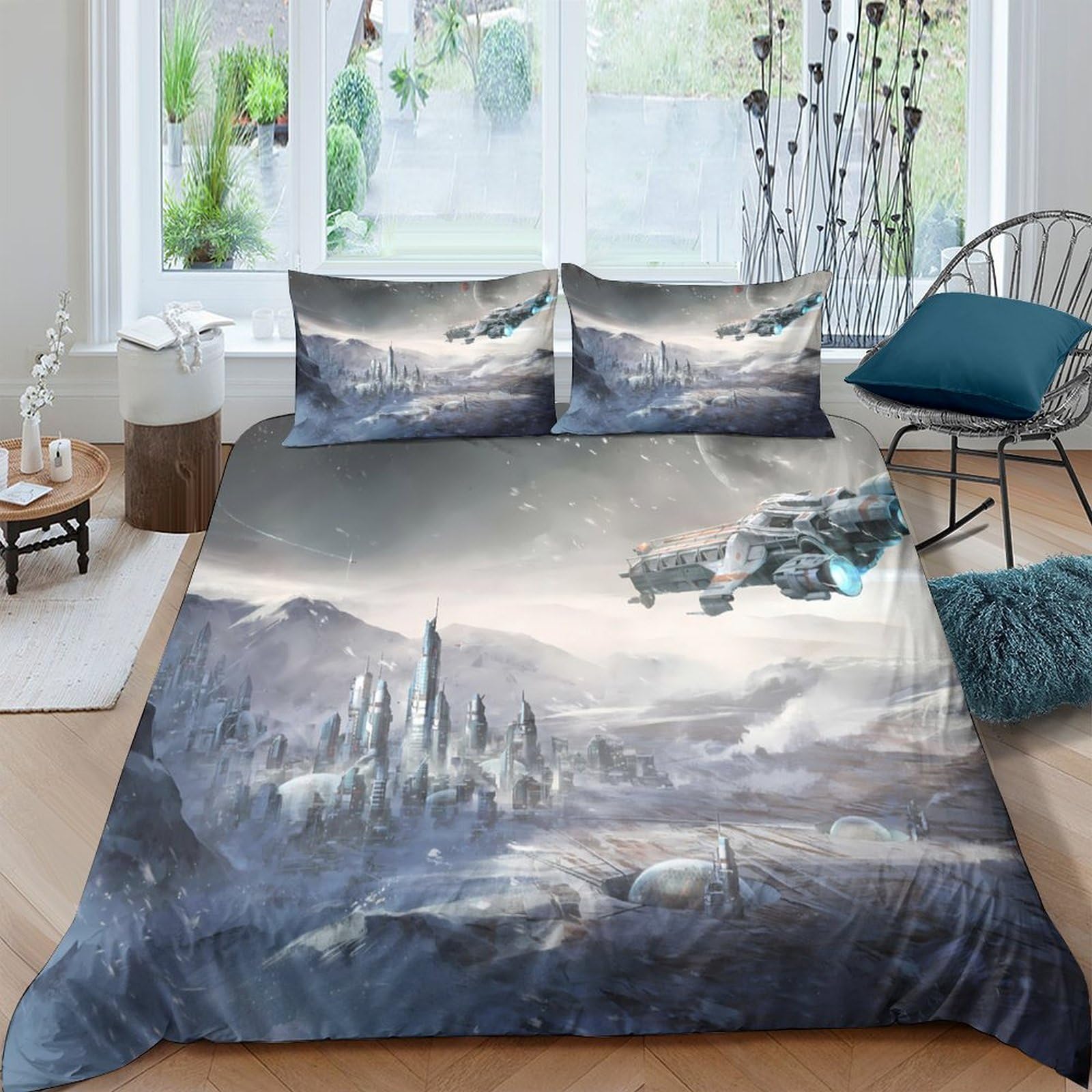 GPLZQXKJNH 3D Printed Fantasy Ice Castle Duvet Cover Set Microfiber Soft Breathable Snow Landscape Bedding Set with 2 Pillowcases for Bedroom Decor, Single（135x200cm）