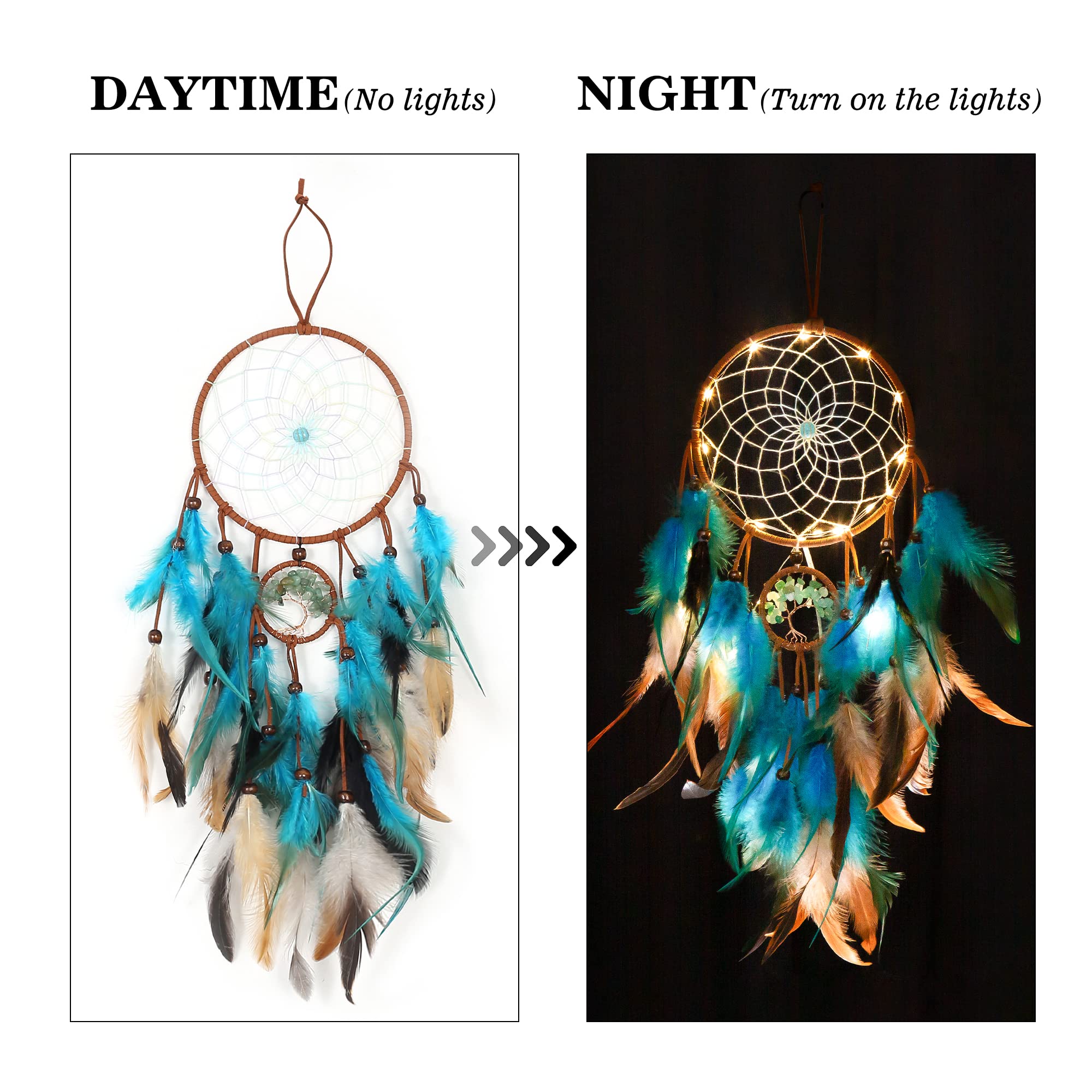 Acchiappasogni Bohemien,Vegena Fatto a Mano Dreamcatcher,L'acchiappasogni di Piume,L'acchiappasogni LED,Dream Catcher per Ornamento Casa a Parete Appeso Regalo Artigianale.